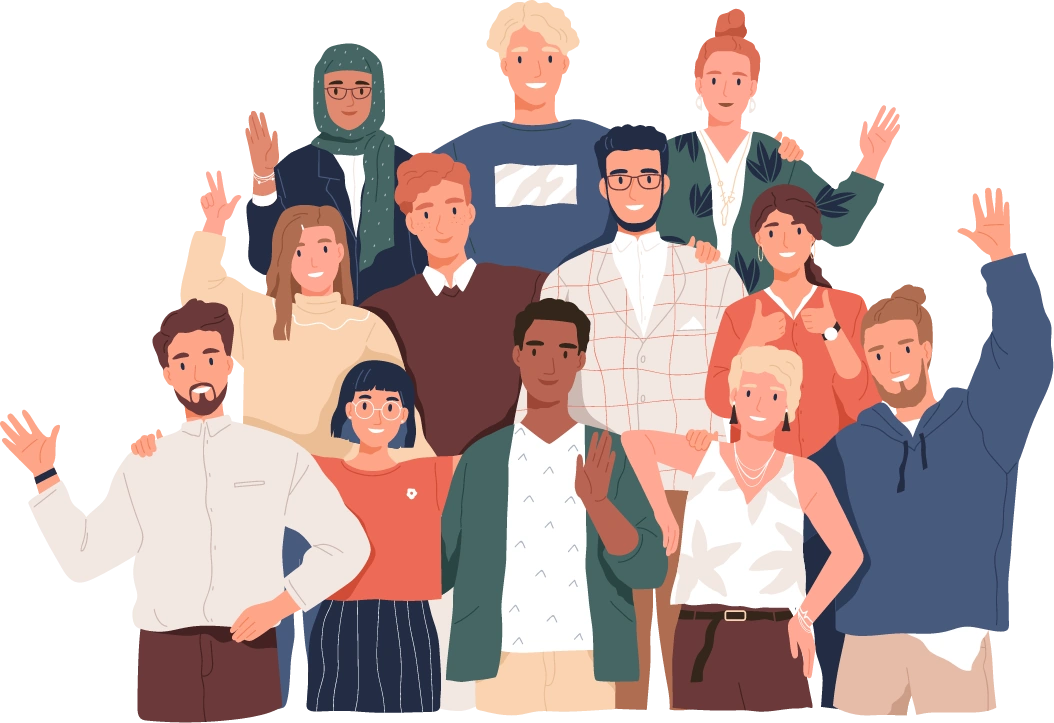 Group of people waving